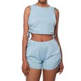 thumbnail image 1 of Moda mujer dos piezas cordón sólido sin mangas cuello redondo Crop Tank Tops y pantalones cortos conjuntos Pompotops ulkah936987, 1 of 7