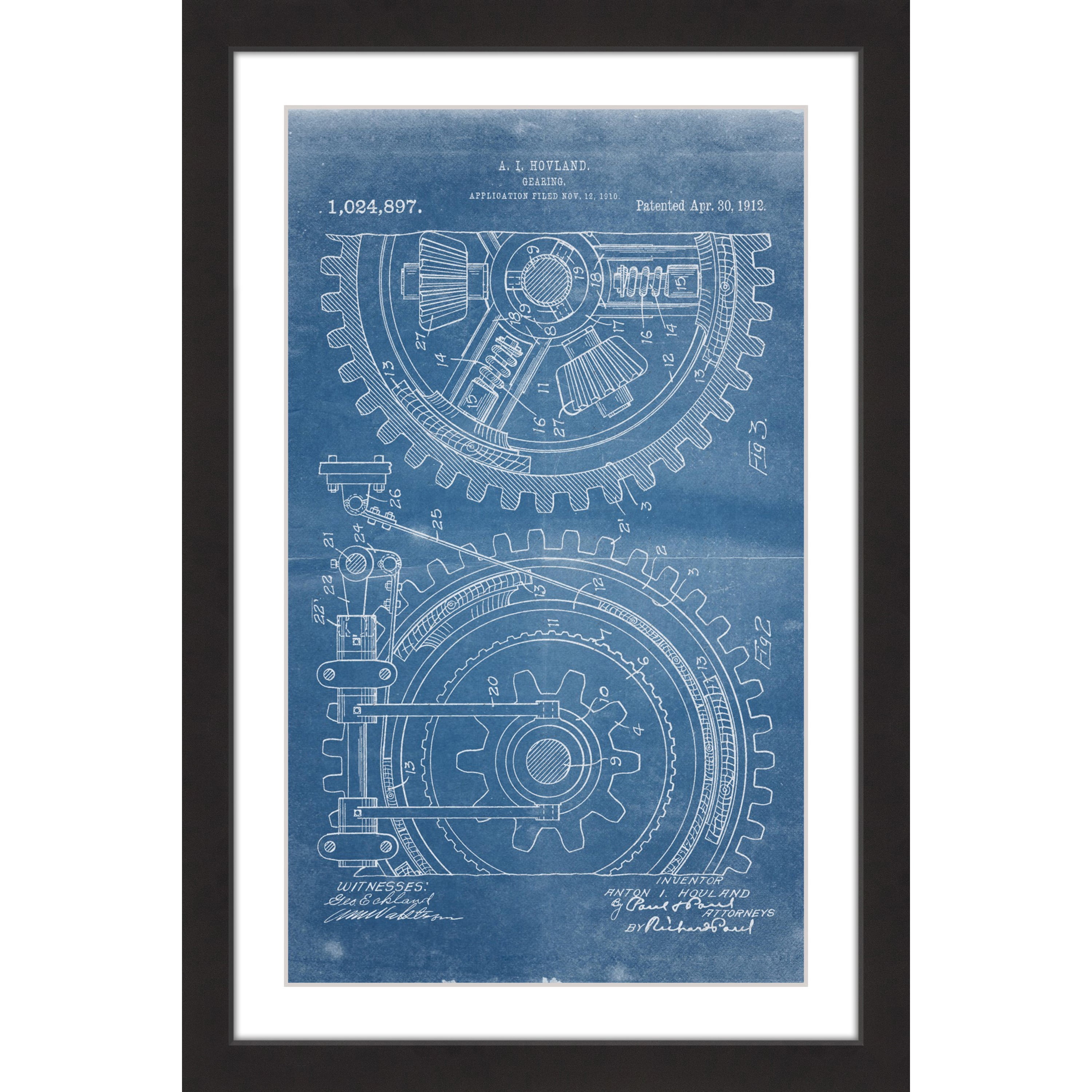 "Gears 1912 Blueprint" Framed Painting Print