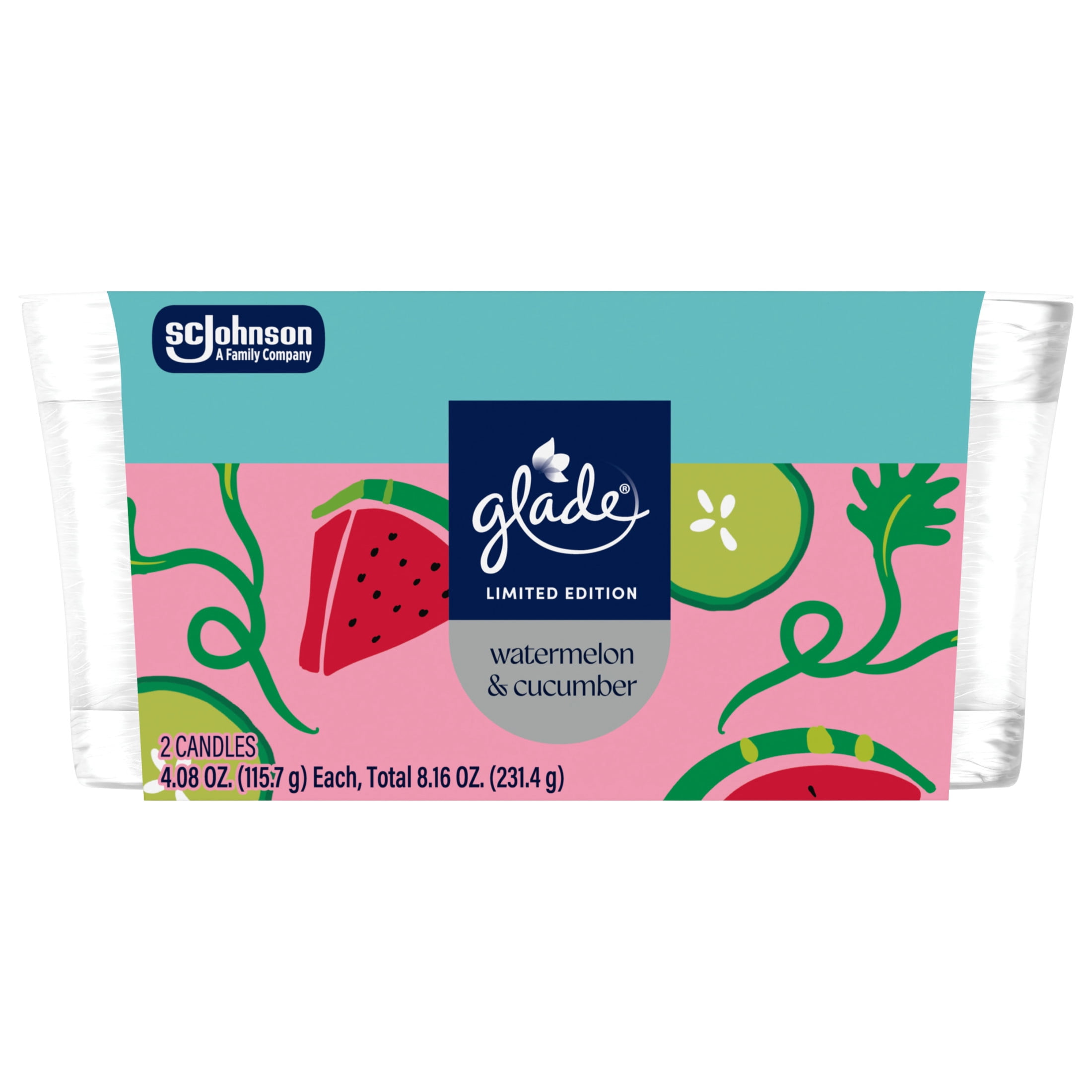 Glade Candle Jar, Watermelon Cucumber, 4.08 oz, 2 count