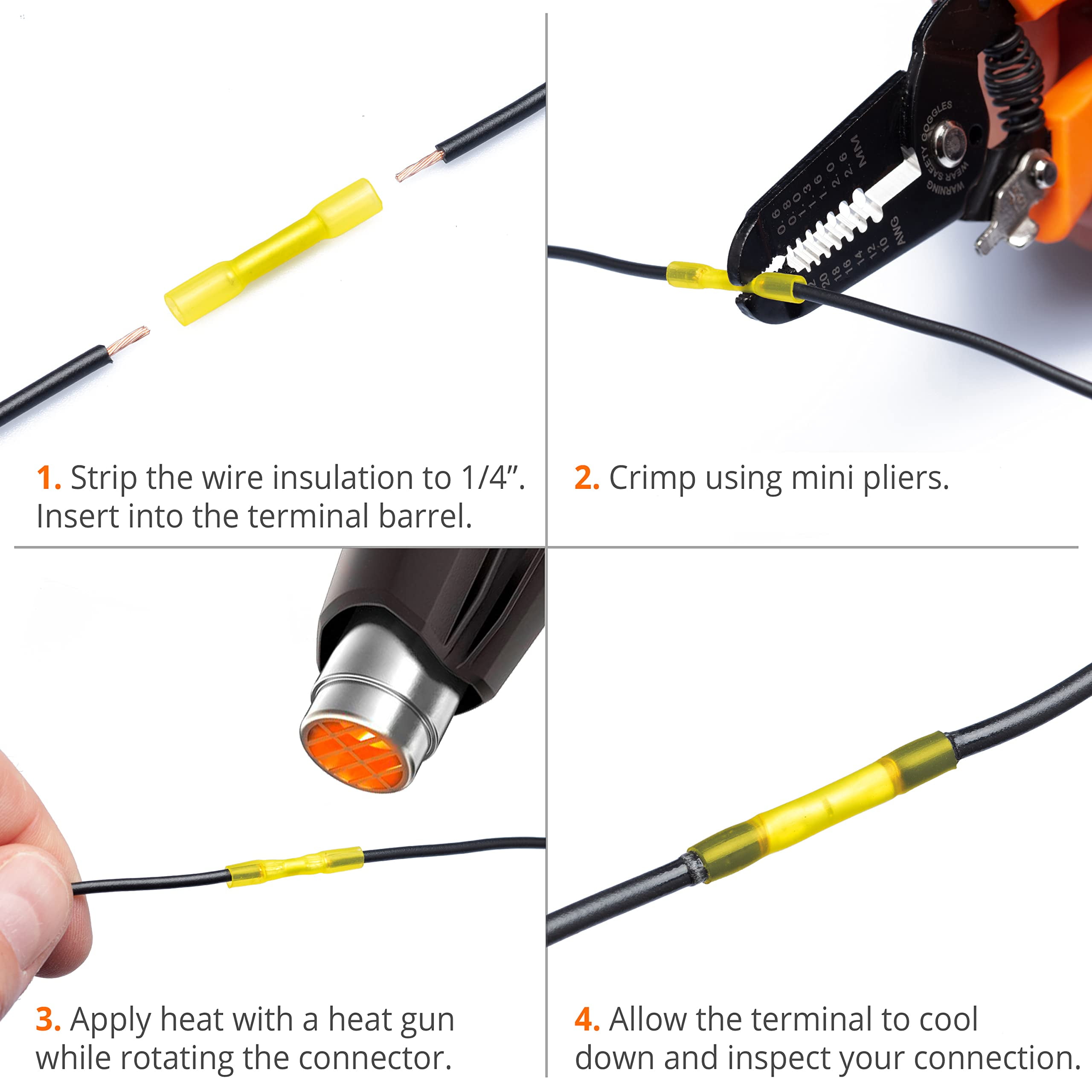 Wirefy 150 PCS Heat Shrink Butt Connectors Yellow 26-24 AWG - Smaller Diameter Marine Grade Butt Connectors - Wire Butt Splice Connectors - Electrical Waterproof Heat Shrink Butts