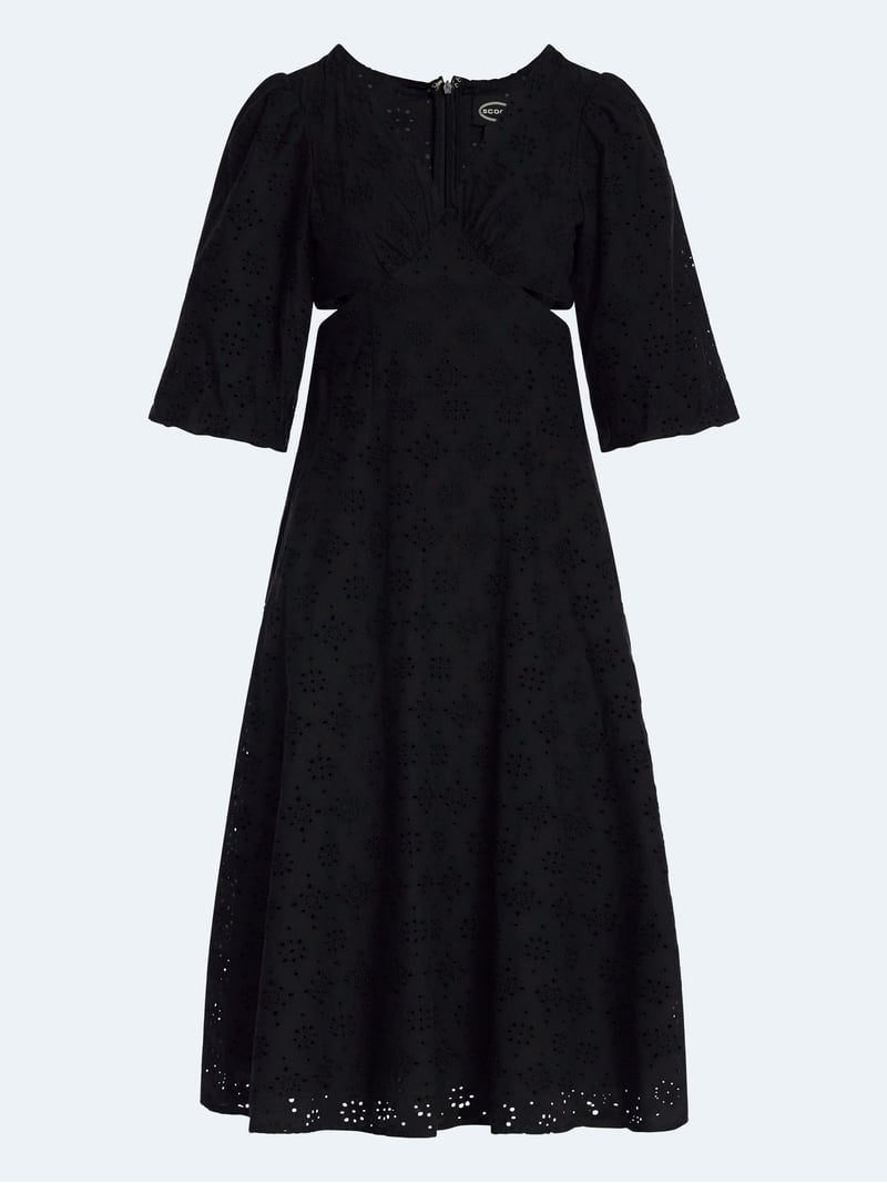 Scoop Women's Eyelet Cutout Cotton Midi Dress, Sizes 0-18 - Walmart.com