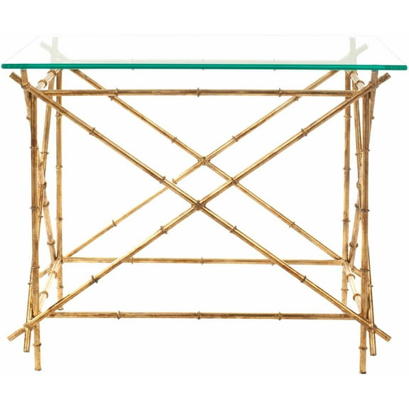 SAFAVIEH Mark 23.2 in. H Cross Accent Table, Clear Glass Top/Gold Legs