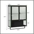 thumbnail image 2 of 23.62"Glass Doors Modern Two-door Wall Cabinet with Featuring Two-tier Enclosed Storage, an Open Shelf, and Towel Rack, for Entryway Living Room Bathroom Dining Room,Black, 2 of 10