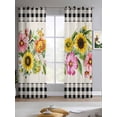 thumbnail image 2 of Spring Floral Sheer Curtains 84 Inch Length 2 Panels Set for Living Room/Bedroom, Sunflower Black White Plaid Pastoral Rustic Kitchen Curtains Grommet Semi-Sheer Curtains Window Treatments 52"x84"x2, 2 of 7