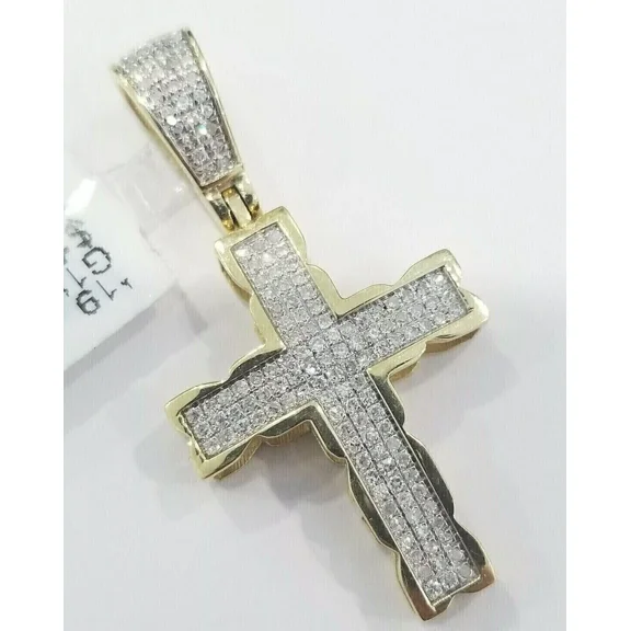 2Ct Round Cut Real Moissanite Men's Cross Charm Pendant 14k Yellow Gold Plated
