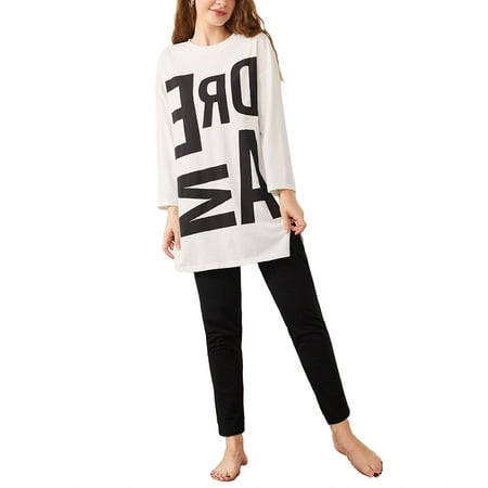 

Casual Letter Round Neck Pant Sets Long Sleeve Black and White Womens Pajama Sets (Women s)