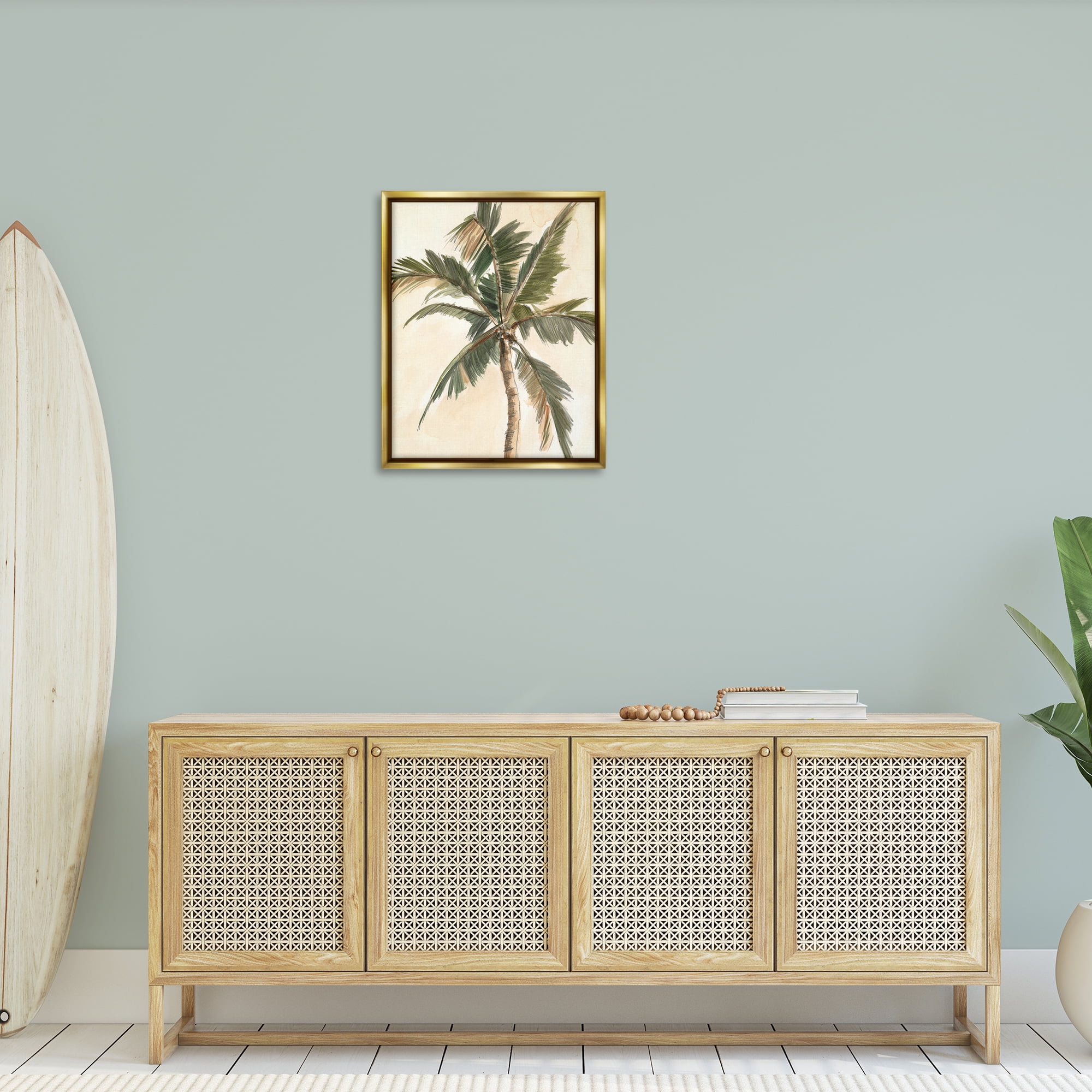 Stupell Industries Muted Palm Tree Plants & Flowers Painting Gold Floater Framed Canvas Art Print Wall Art, 25 x 31
