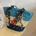 thumbnail image 3 of Bohemian Hand-embroidered Starfish Straw Bag Beaded Woven Handbag for Party Blue, 3 of 9