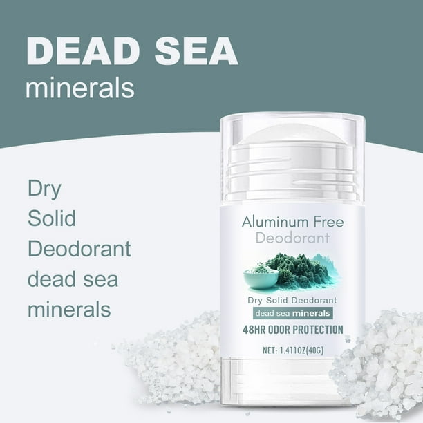 Desodorante en barra con aroma natural, sin aluminio, refrescante, apto para aceites, envase vegano.