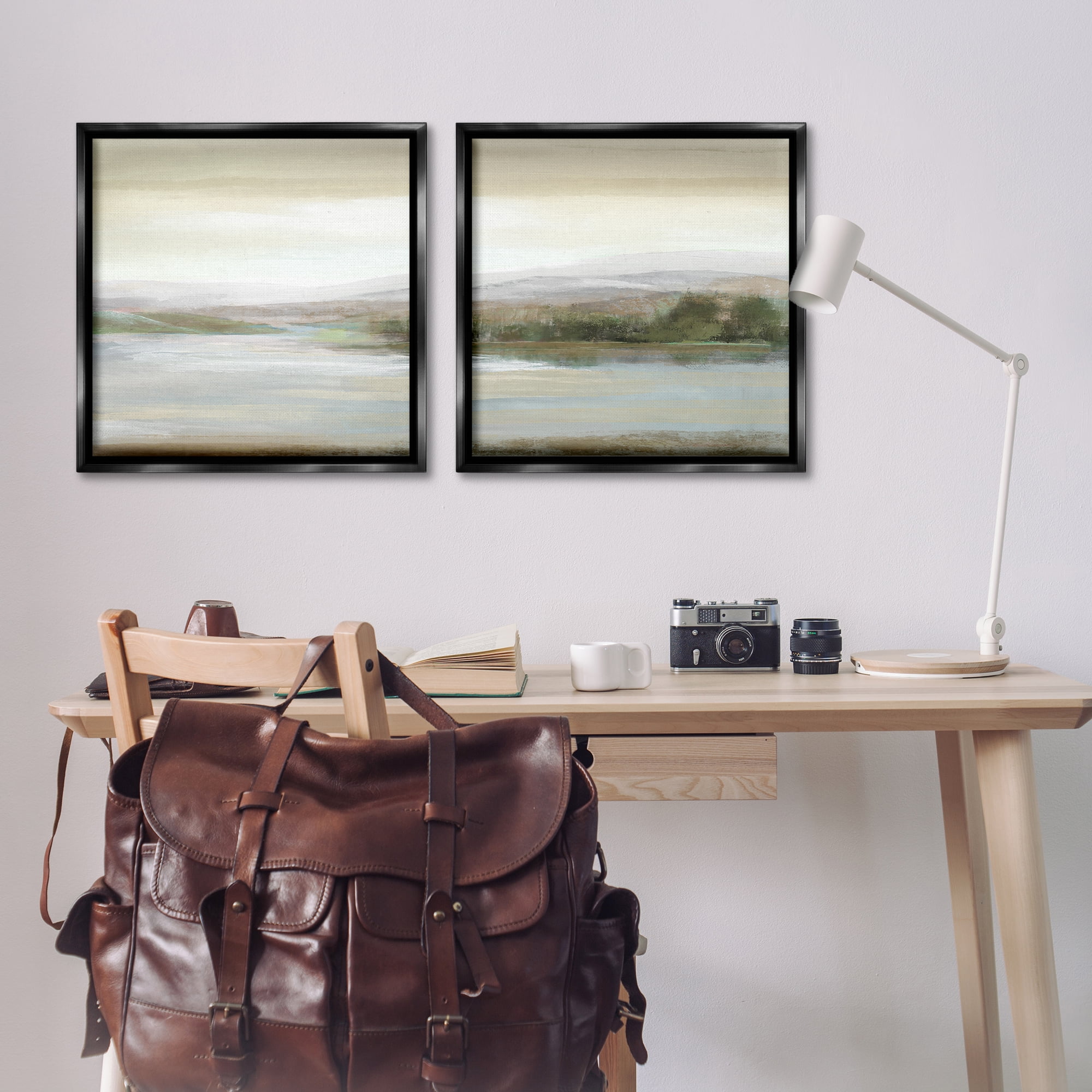 Stupell Industries Abstract Lakeside Landscape Landscape & Nature Painting Black Floater Framed Canvas Art Print Wall Art, 25 x 25, Set of 2