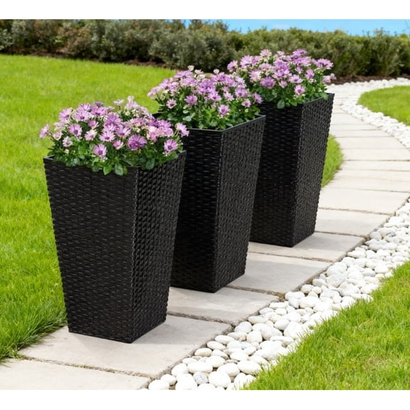 Plant Pots, Tall Planters for Indoor Outdoor Plants Set of 3, Taper Planters with Drainage Holes, for Indoor Outdoor