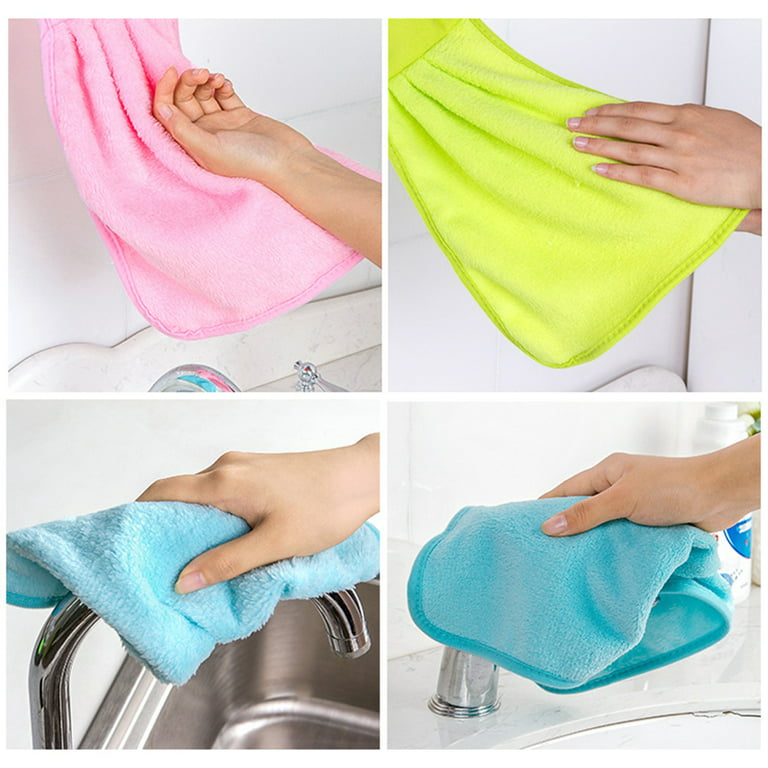 R HORSE 4Pcs Hanging Hand Towels with Hanging Loop Absorbent Coral Fle