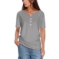 thumbnail image 2 of tarylea Womens Tops Short Sleeve Notch Neck Button T-Shirts Casual Loose Summer Solid Color Dailywear Tops, 2 of 6