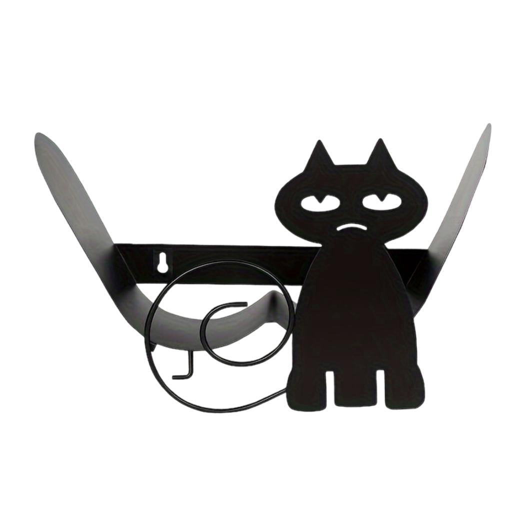 Fiocias Cat Decorative Toilet Paper Holder - Free-Standing Bathroom Tissue Storage Black