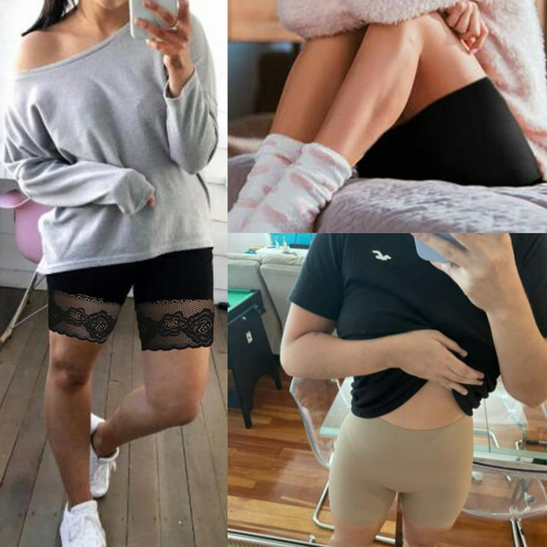 Joyshaper Womens Slip Shorts Anti-Chafing Boxer Briefs Underwear Smooth  Boyshorts Panties for Under Dress Thigh Bands Beige-Lace 
