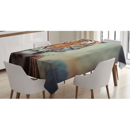 

Tiger Tablecloth Large Feline in a Calm State with Blurred Background Close-up Image of a Beast Rectangular Table Cover for Dining Room Kitchen 52 X 70 Inches Orange Multicolor by Ambesonne
