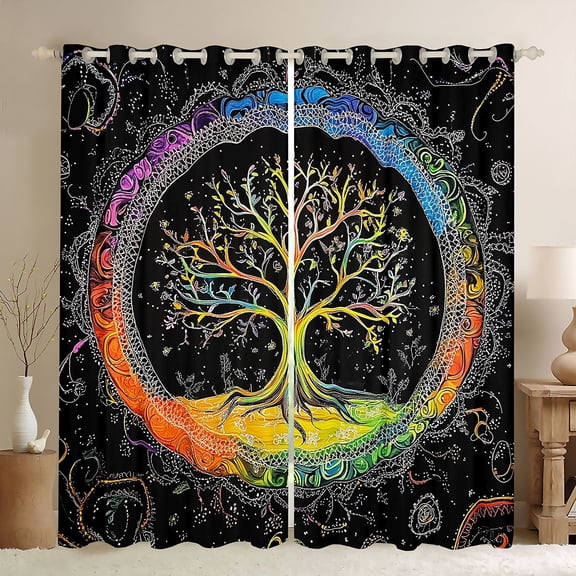 Manfei Tree Of Life Black Out Curtains,Boho bohemian Exotic Curtains Pack of 2 (42x63 Each),Western Fantasy Bedroom Curtains For Men Women,Microfiber Bedroom Decor