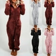 thumbnail image 3 of Women Winter Plush Romper Pajamas Long Sleeve Zipper Hooded Thick Warm Jumpsuit, 3 of 7