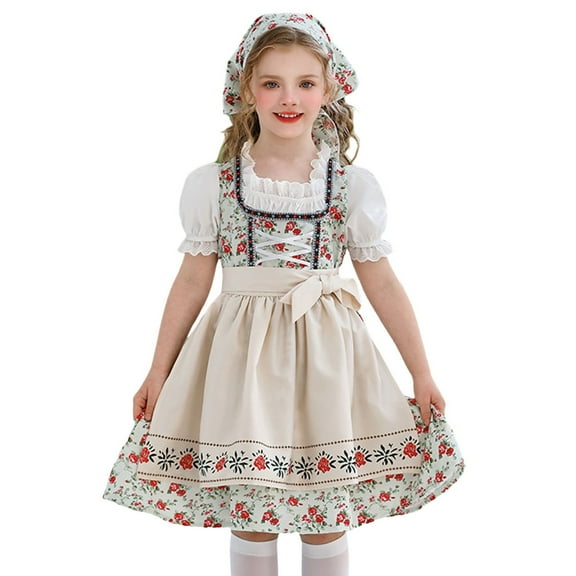 XXWXYD Girls Kids Traditional German Bavarian Dirndl Dress 𝐎ktoberfest Be𝖾r Festival Halloween Dress 𝖯ar𝗍y Outfit 𝖥ancy Dress