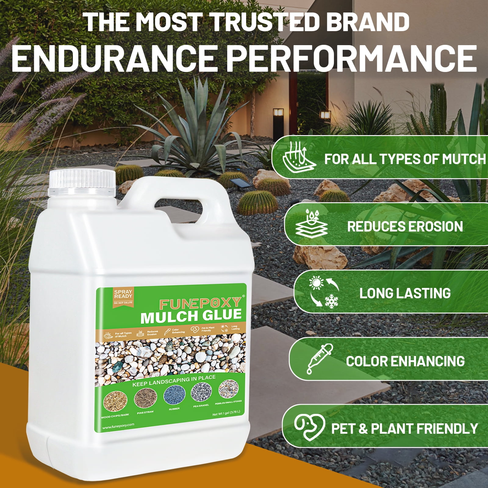 LOVFEN Mulch Glue 1 Gallon, covering adhesive for bonding stones, views, gardens, gravel, stones, leaves, bark, garden paths