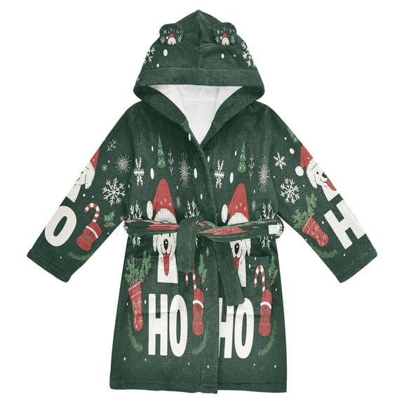 FORMRS Kids Bathrobe Unisex Hooded Robe Toddler Pajamas Sleepwear, Size 2-3T, Christmas Dog