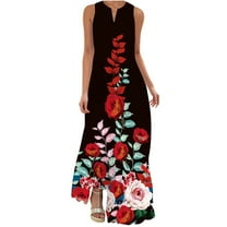 Women's Summer Maxi Dress 2025 Trendy Floral Print Casual Long Beach Sundress Travel Vacation Outfits Watermelon Red XXL