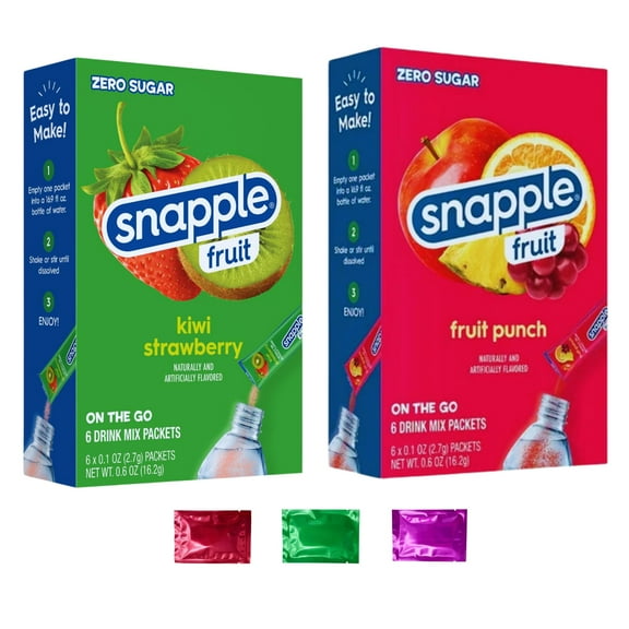 Snapple Fruit Punch and Kiwi Strawberry Powder  Drink Mix - Zero Sugar On the Go Hydration for Refreshing Beverages Non-Carbonated Water Enhancer Pack of 2 w/Bonus Snoep in Beperkte Oplage