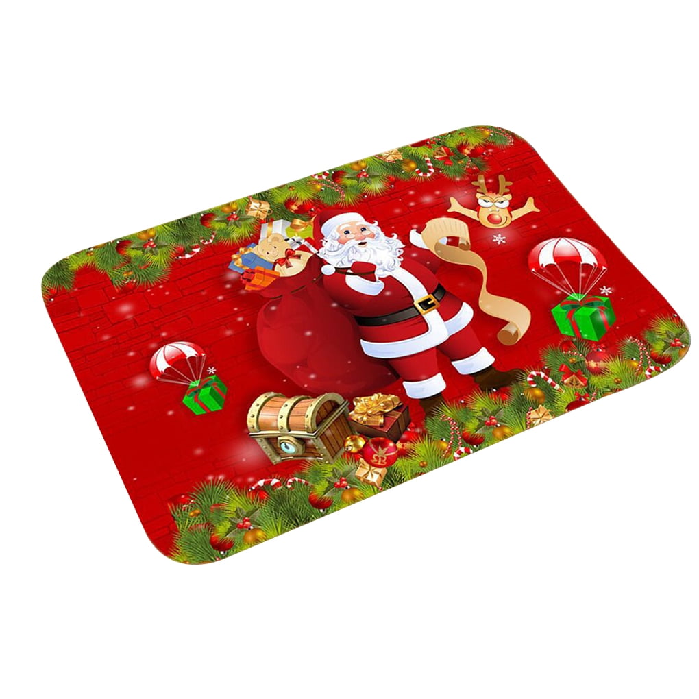Floor Pad Bathroom Floor Mat Anti-slip Soft Christmas Doormat New Year Carpet, 45x70cm