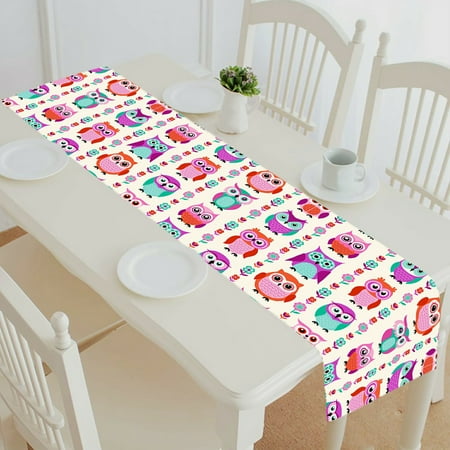 

ECZJNT Cartoon Owls Flower table runner table cloth tea table cloth 16x72 inch