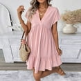 thumbnail image 2 of Xdegoge Women's Linen V Neck Ruffle Mini Dresses Short Sleeve Babydoll Tiered Flowy Dress Casual Summer Beach Vacation Loose Fit Cute Breathable Sundress, 2 of 9
