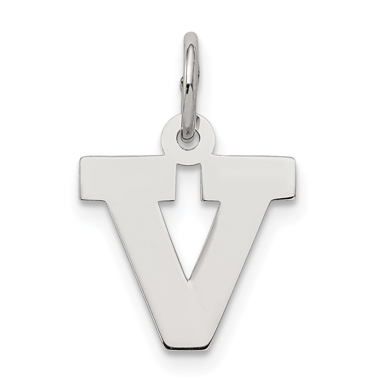 925 Sterling Silver Rhodium-plated Small Block Letter Initial V Charm