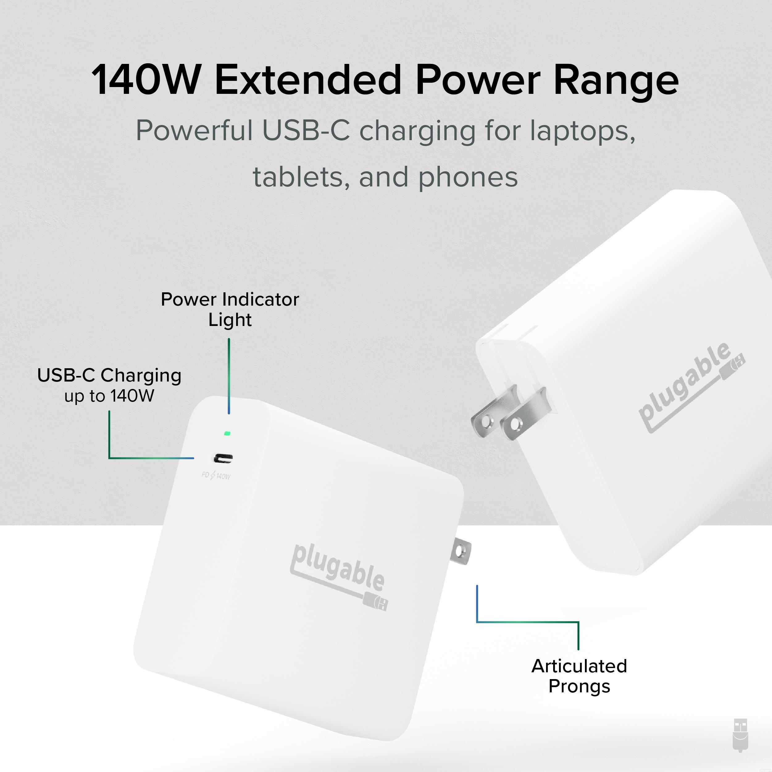Plugable 140W USB C Charger, GaN Wall Charger for Laptop, PD 3.1 (EPR) Power Adapter is Compatible with USB-C MacBook Pro, Macbook Air iPad Pro, Surface and USB-C Devices, Compact and Portable Charger - image 4 of 10