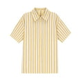 thumbnail image 5 of Women's Striped Short Sleeve Top Shirts Blouses Crewneck Loose Fit Solid Color Casual Daily Wear Business Casual Work Office Fashion Essential Gift for Women | CSEONE,Yellow XL, 5 of 9