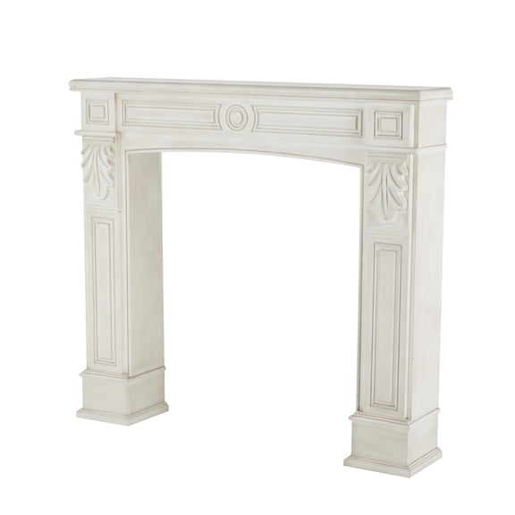 DecMode 47" x 43" Wooden White Freestanding Surround Fireplace Mantle with Leaf Accents