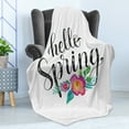 thumbnail image 4 of Hello Soft Flannel Fleece Blanket, Hand Lettering Phrase of Hello Spring on Watercolor Floral Ornament in Lively Colors, Cozy Plush for Indoor and Outdoor Use, 70" x 90", Multicolor, by Ambesonne, 4 of 5