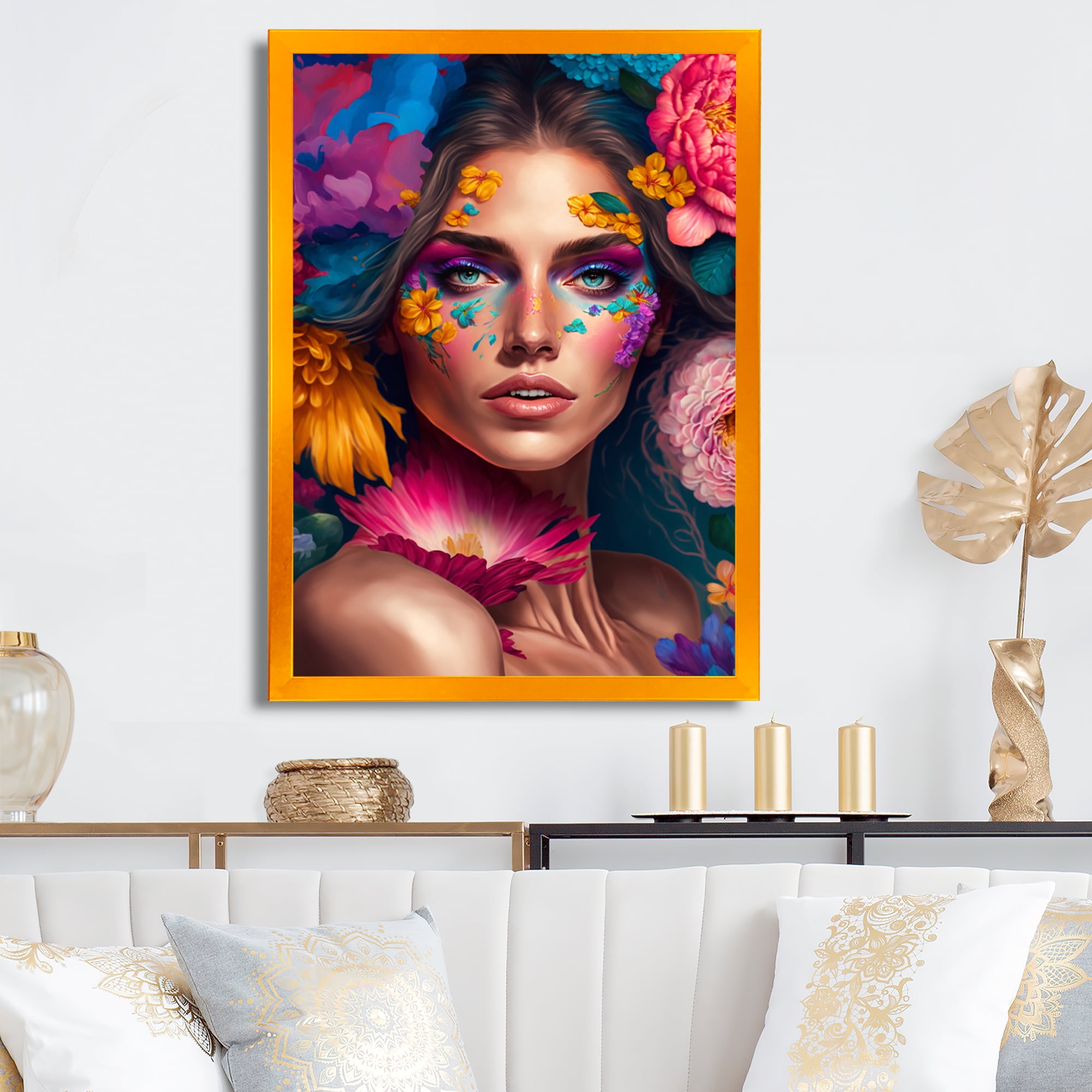 Designart Floral Sensual Woman Portrait IV Framed Wall Art