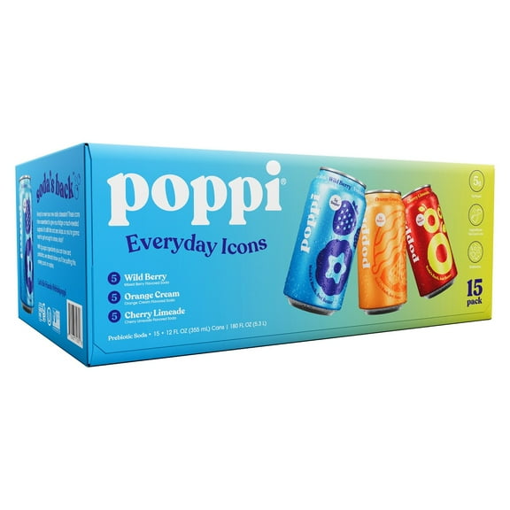 Poppi Prebiotic Soda, Variety Pack, 12 Fluid Ounce (Pack of 15)