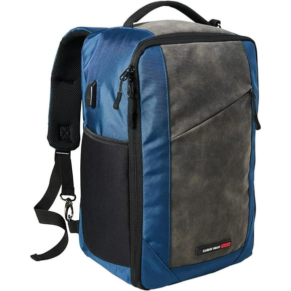 Cabin Max Manhattan Stowaway 20L Travel Backpack Carry on Luggage Sized 40x25x20cm (16x10x8) Lightweight (USB Blue)