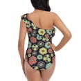 thumbnail image 5 of Salouo Daisies Flowers Pattern One Shoulder Ruffled One Piece Swimsuit for Women V Neck Swimwear Tummy Control Bathing Suit-Large, 5 of 6