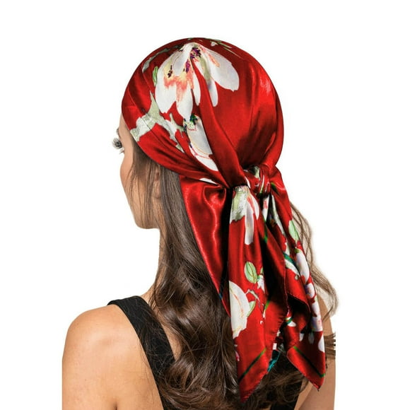 Women Fashion Print Satin Square Head Scarf Lightweight Neck Scarves Hair Bandana Neckerchief
