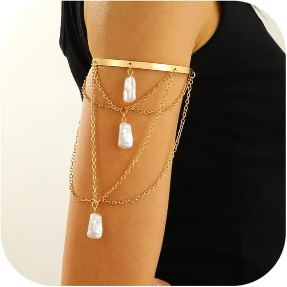 Arm Cuff Layered Bracelet Adjustable Upper Arm Cuff Bangle Gold Jewelry Gifts for Women Boho Summer Beach Essentials