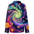 thumbnail image 6 of Delconic Womens Halloween Print Button Down Shirt Long Sleeve Casual Regular Fit Collared Blouse Floral Ghost Pattern Top Purple L, 6 of 7
