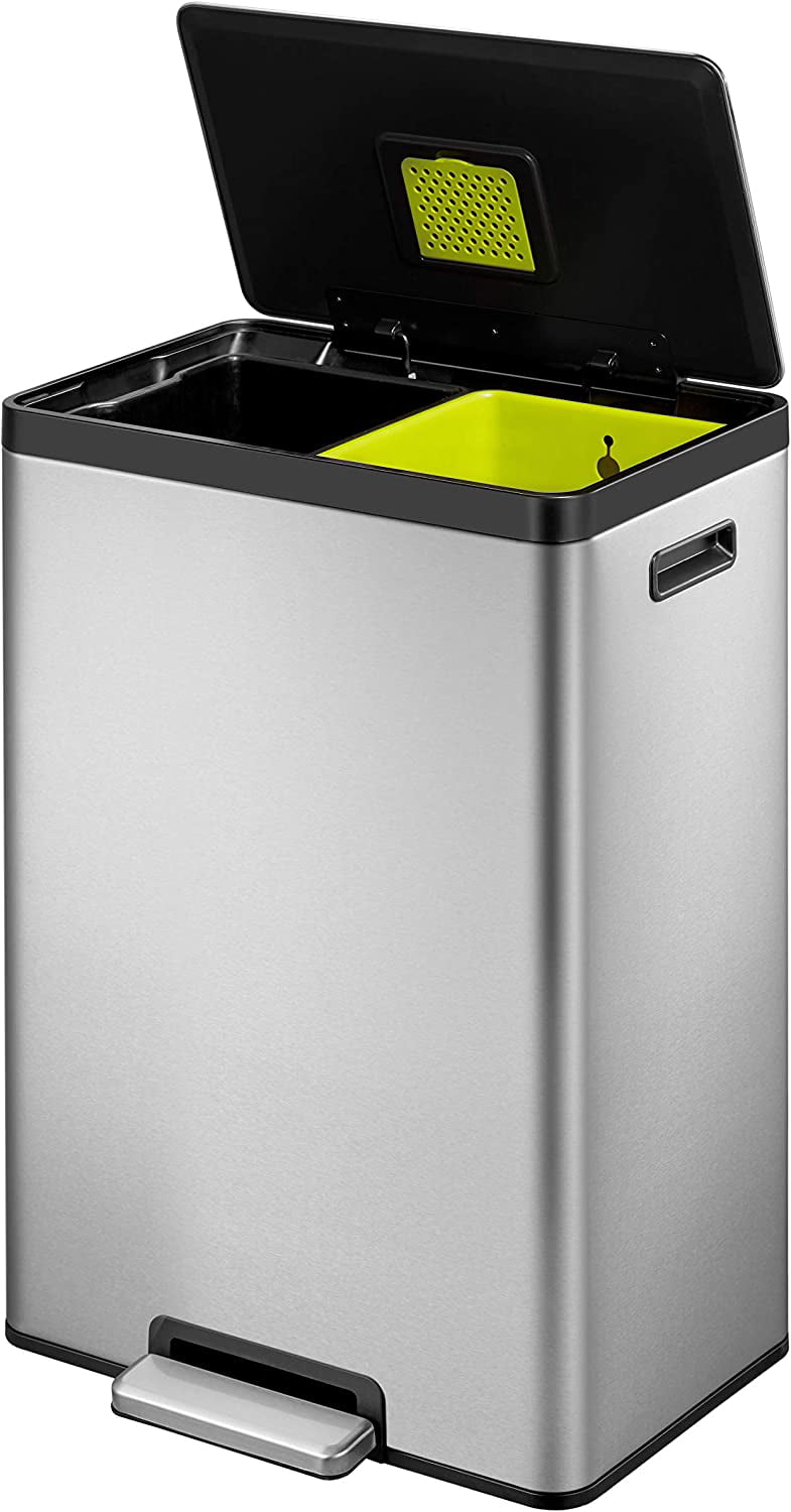 Arrangement Bedenken Vergelijkbaar GUVSOETS EcoCasa II 30L+30L Dual Compartment Kitchen Recycle Trash Can,  Brushed Stainless Steel Finish (EK9129MT-30L+30L) - Walmart.com