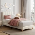 thumbnail image 2 of Beige tamaño individual xl bouclé forrado cama de plataforma con wave cabecero low profile de madera slats no necesita colchón base fácil montaje para para niños (boys o girls), 2 of 5