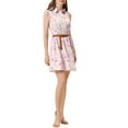 thumbnail image 1 of INSPIRE CHIC Robe Sans Manches à Imprimé Floral pour Femme, Demi-Patte de Boutonnage, Longueur Genou, Ceinturée, Printemps, TP Rose Jaune Floral, 1 of 7