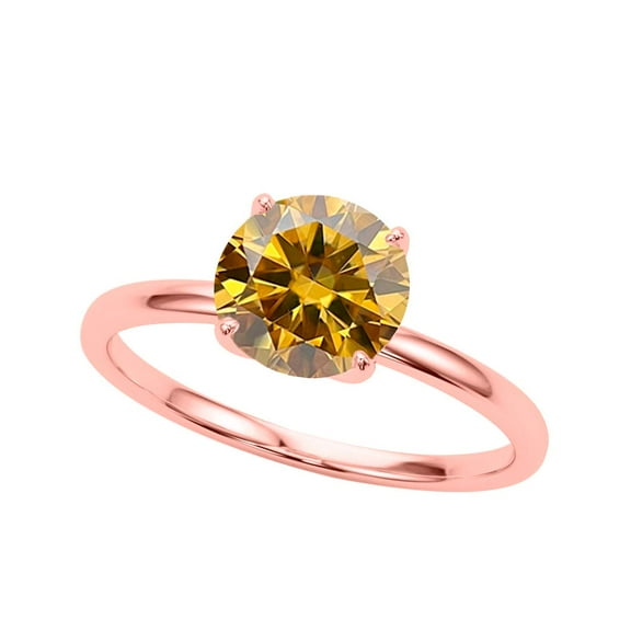 Mauli Jewels Women's 2.00 Ctw Champagne Round Moissanite Solitaire Ring in 10K White, Rose, and Yellow Gold