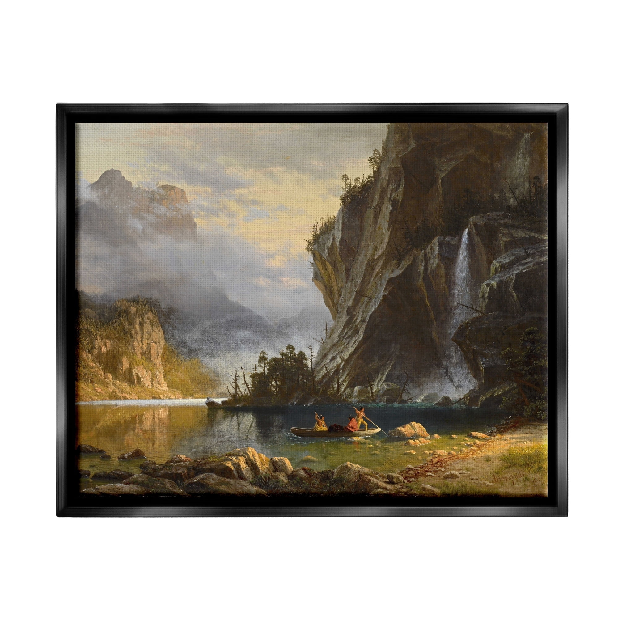 Stupell Industries Indians Spear Fishing Classic Albert Bierstadt Painting Painting Luster Gray Floating Framed Canvas Print Wall Art, Design by one1000paintings