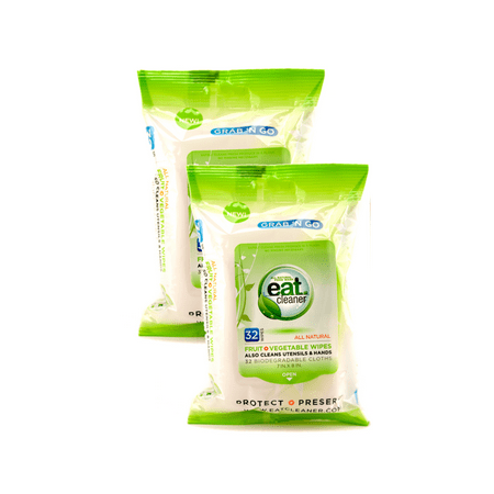 Eat Cleaner Produce Wash Wipes, 32CT, Your to-G0 for All Your Green Cleaning Needs - 2-Pack