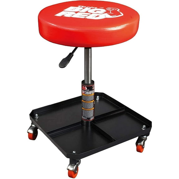Big Red Rolling Pneumatic Creeper Garage/Shop Seat: Padded Adjustable Mechanic Stool with Tool Tray Storage,Red,W6350R