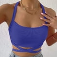 thumbnail image 2 of Public Womens Cropped Tank Tops Trendy Ribbed Sleeveless Square Neck Summer Basic Tops Causal Halter Slim Fit Cross Bandage Shirts Blue XS, 2 of 7